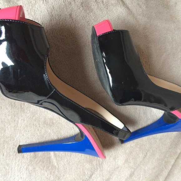 Slingback Peep Toe Pumps Shoes Neon Color Block 8 - Picture 7 of 12